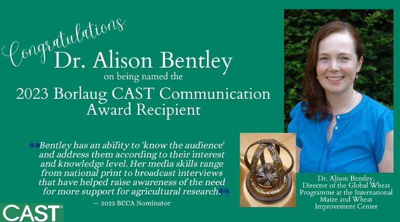 Alison Bentley announced as 2023 Borlaug CAST Communication Award recipient